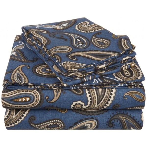 Impressions By Luxor Treasures Cotton Flannel Queen Sheet Set Paisley- Navy Blue FLAQNSH PANB - main